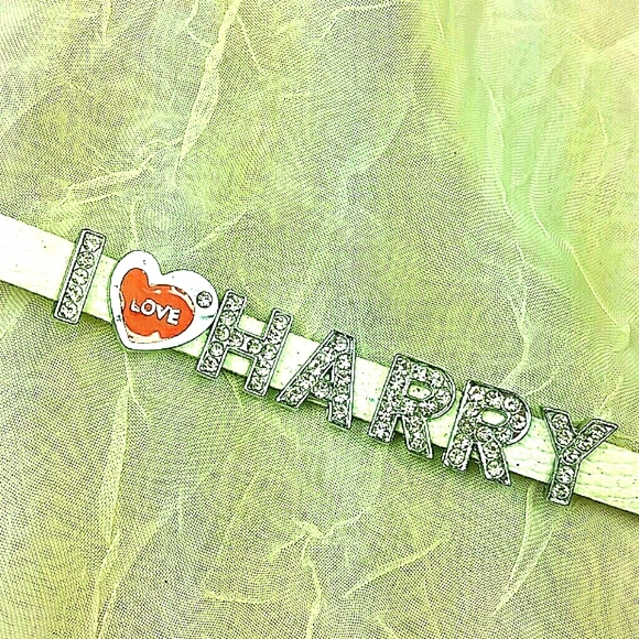 Leather Bracelet Crystal & Enameled I ❤️ HARRY Collectible Vintage - Picture 1 of 8